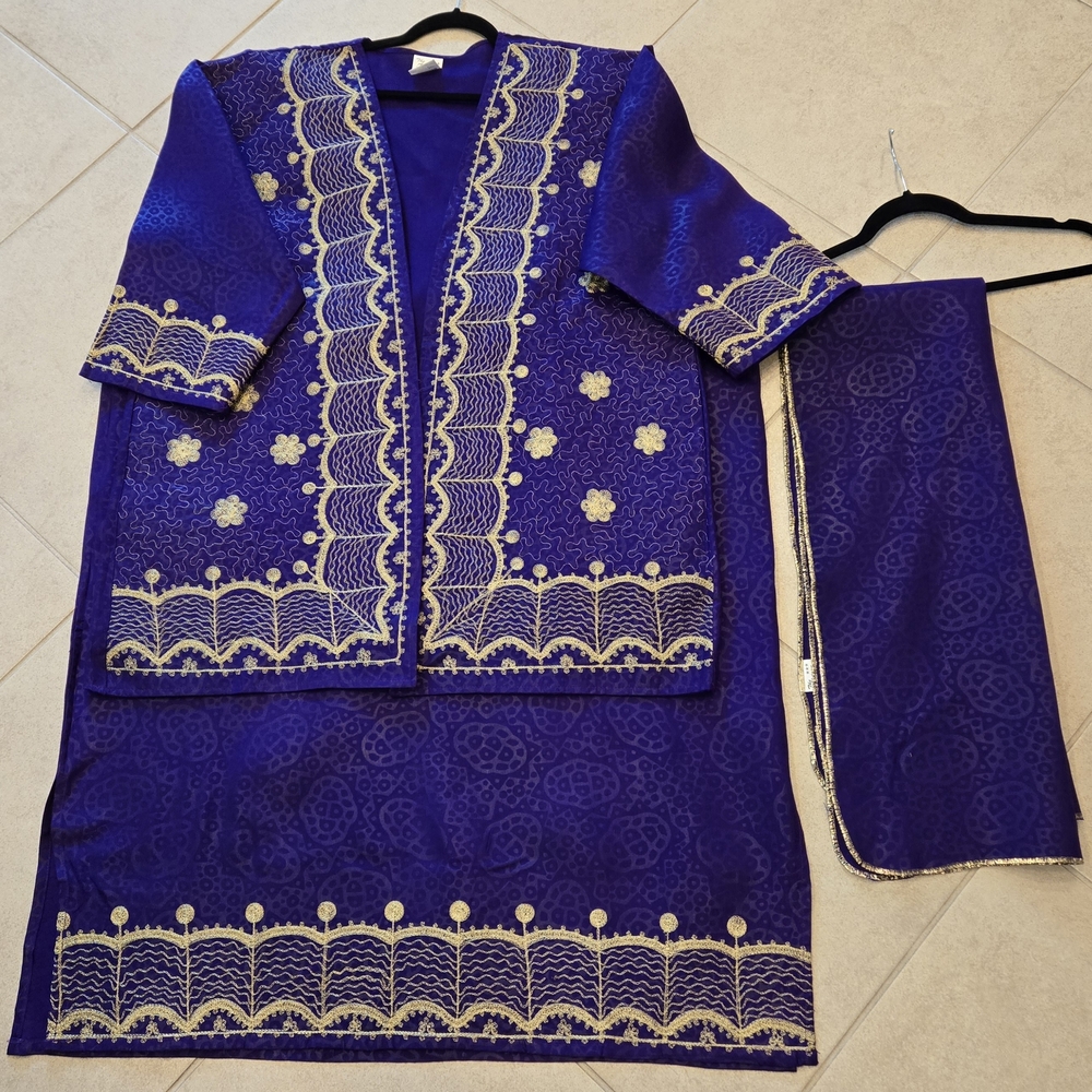 Elegant Purple Skirt Set, Embroidered Gold